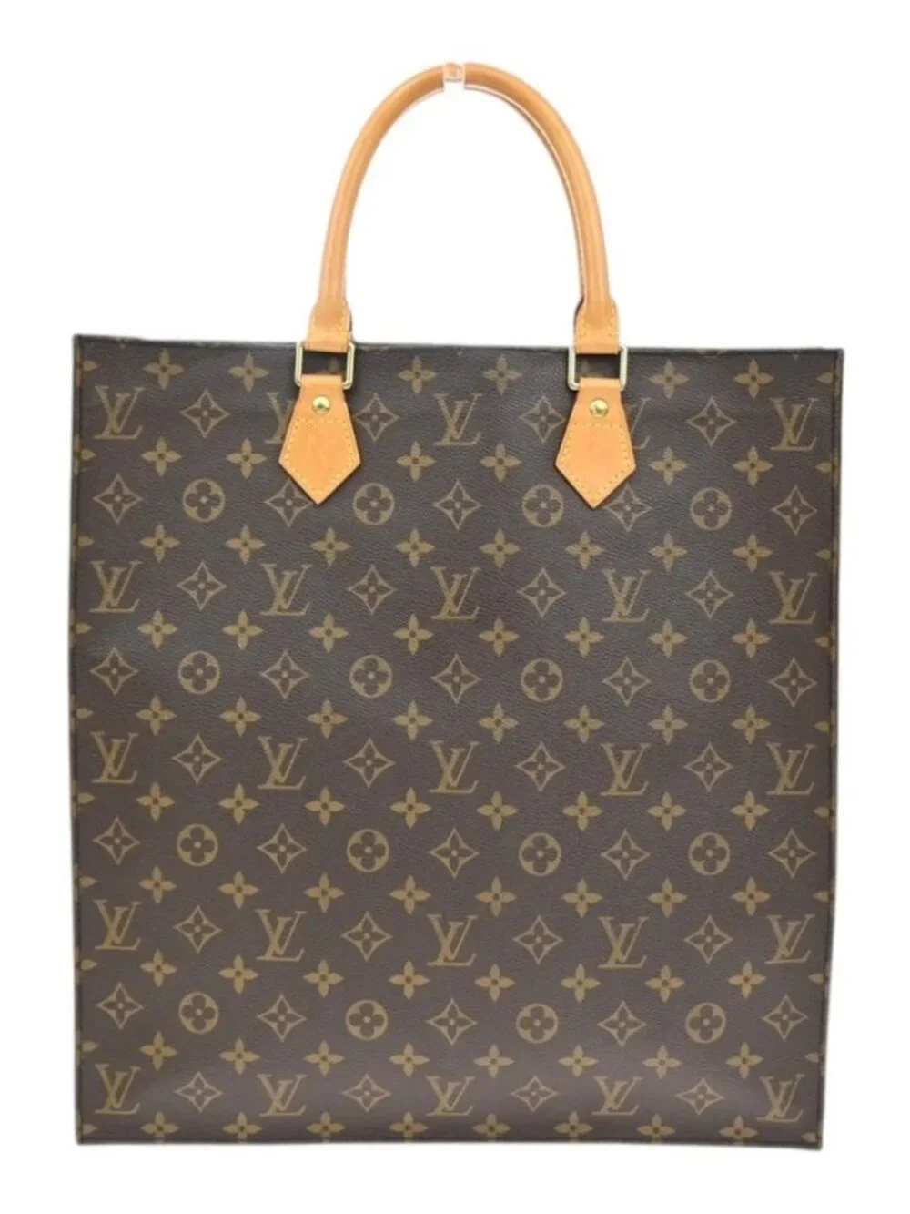 LOUIS VUITTON Logo Sac Plat Hand Tote Bag Monogram Leather Brown
